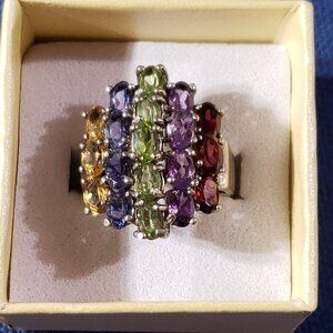 Vintage Sterling Silver Multi Gemstone Ring (size 5)